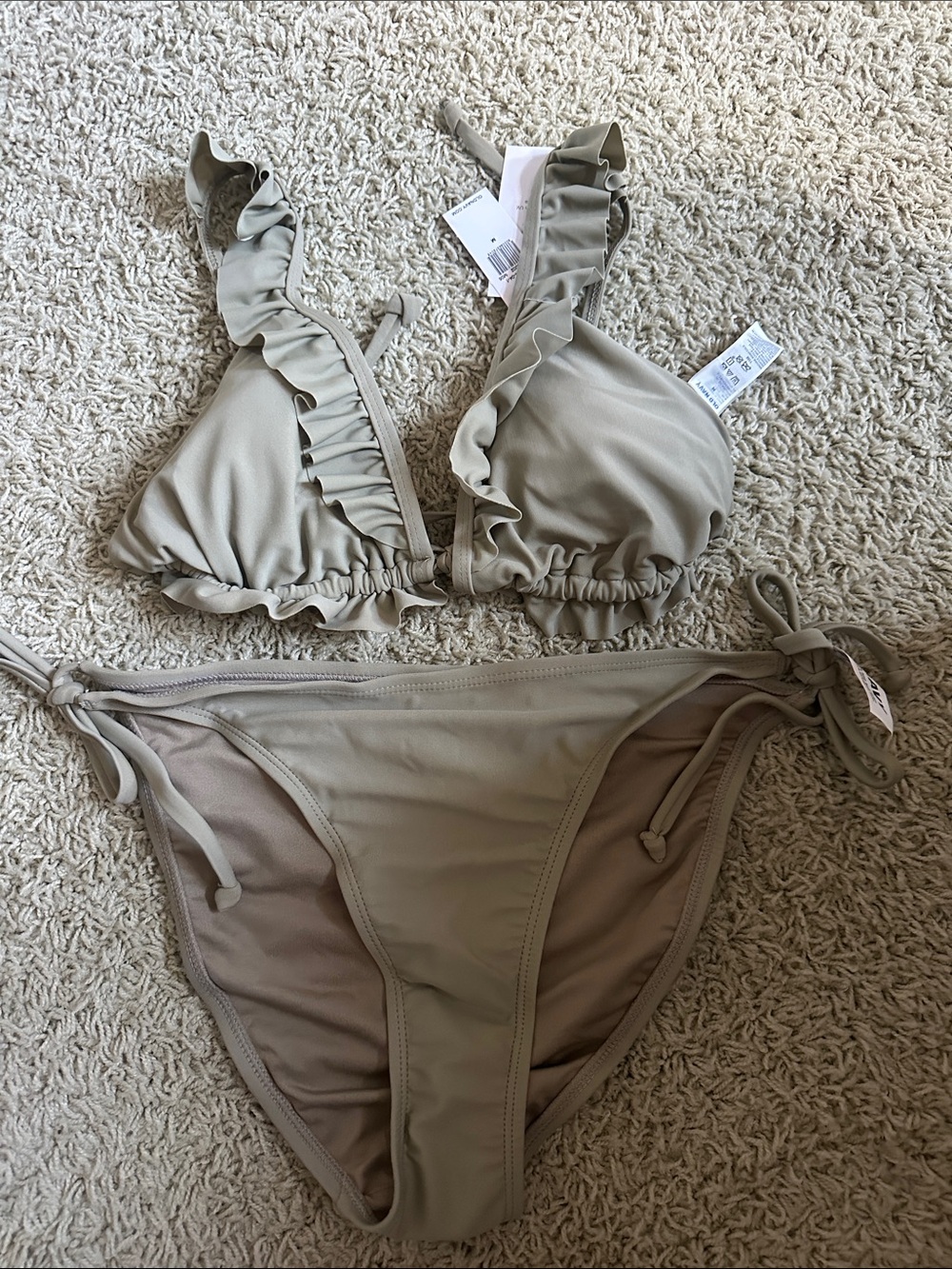 Old Navy Ruffle Triangle Bikini Set in Light Taupe
